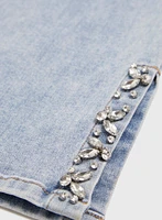 Rhinestone Detail Denim Capris