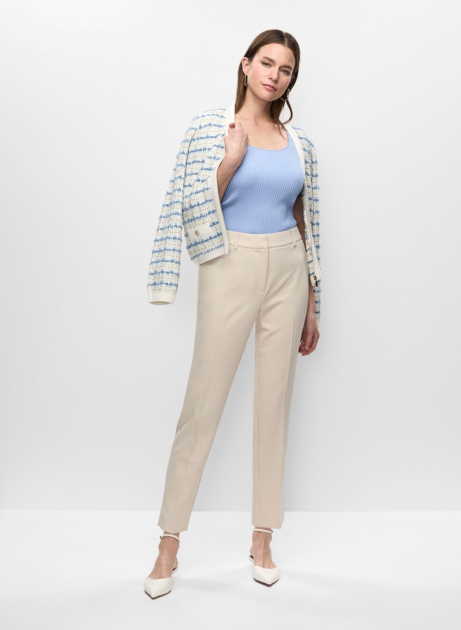 Striped Bouclé Cardigan & Slim Leg Pants