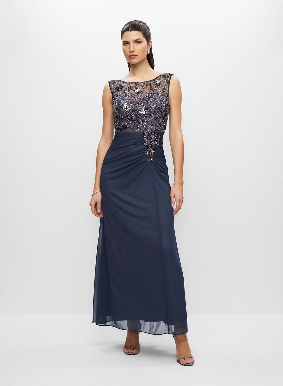 Sequin & Bead Mesh Evening Dress