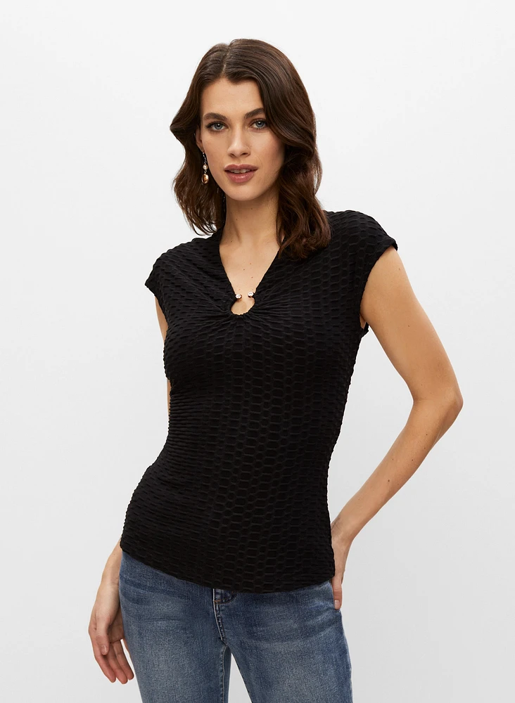 Ring Detail Jacquard Knit Top