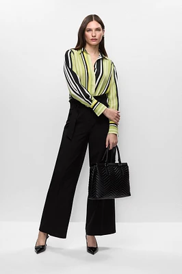 Striped Blouse & Belted Wide Leg Pants