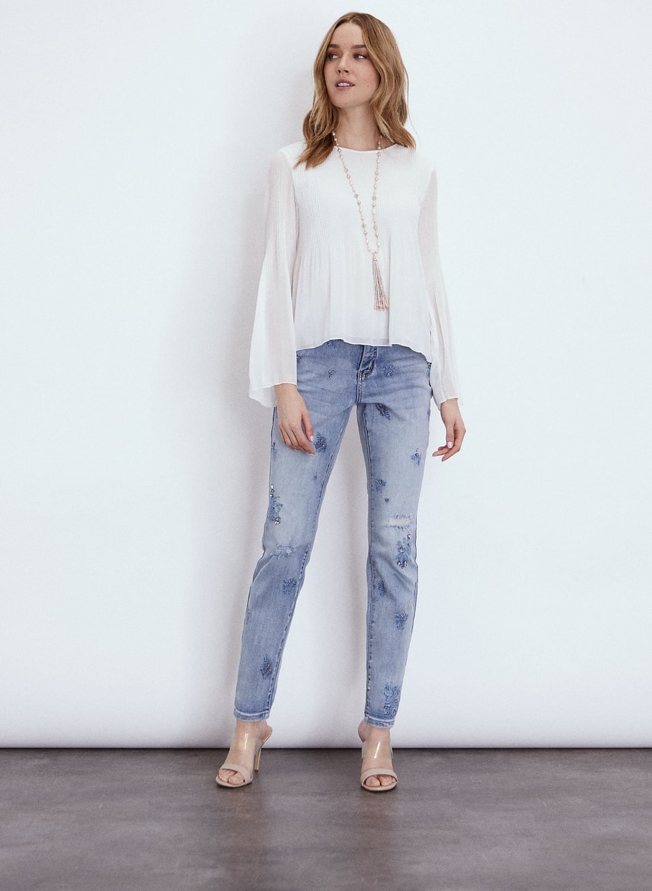 Embroidered Slim Leg Jeans