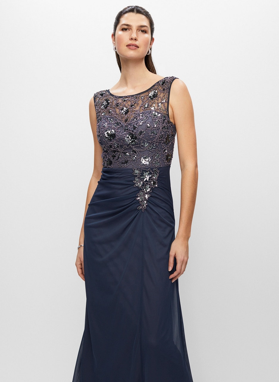 Sequin & Bead Mesh Evening Dress