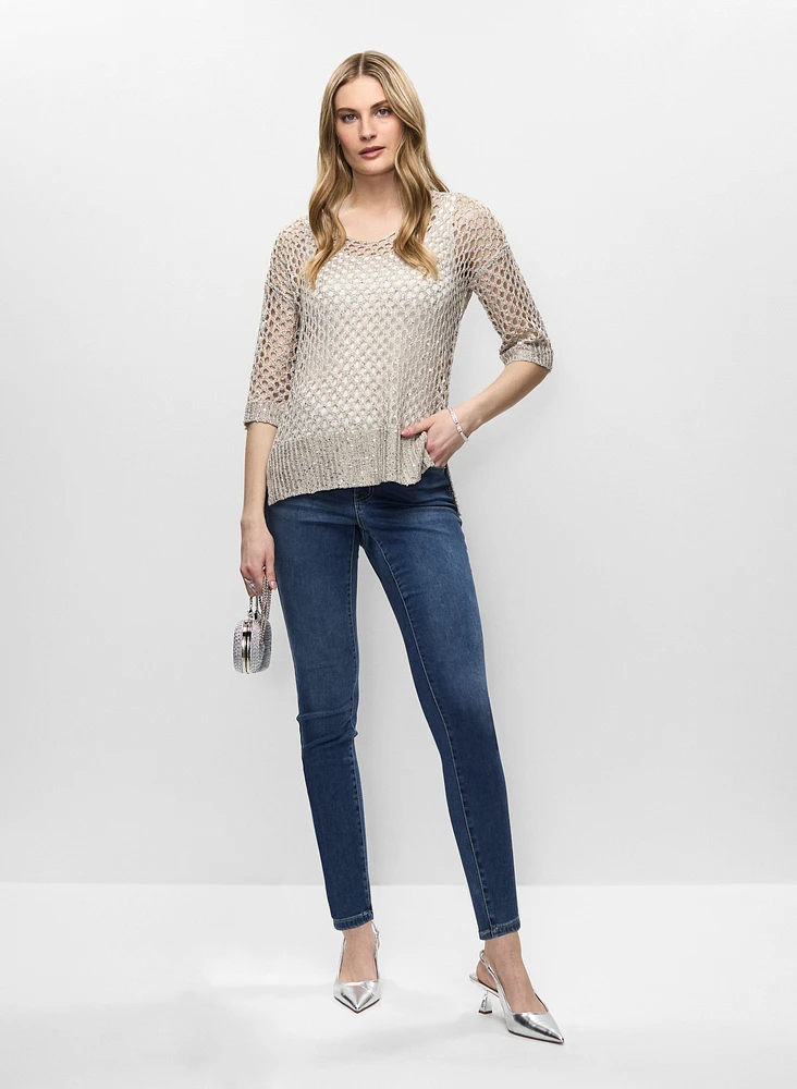 Open Stitch Sweater & Slim Leg Jeans