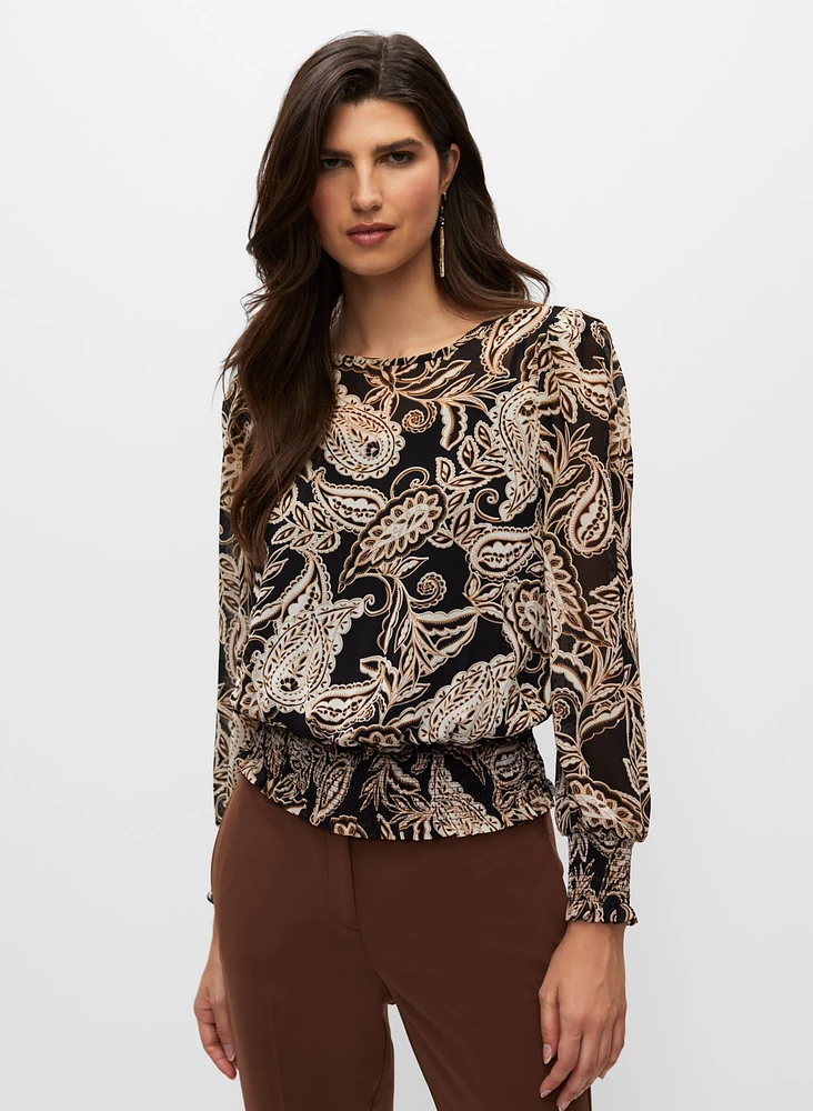 Blouse smockée à motif cachemire