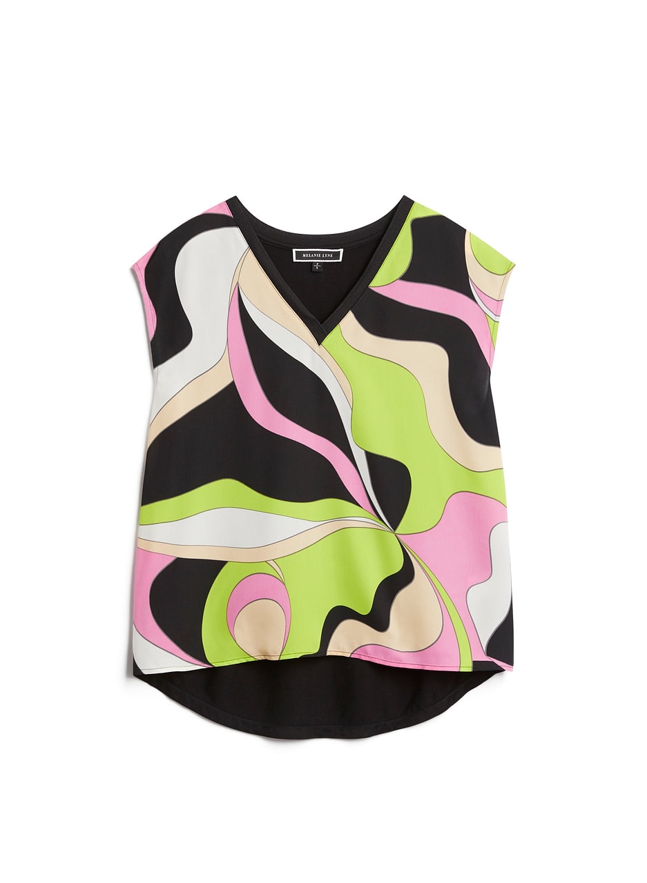 Abstract Print Cap Sleeve Top