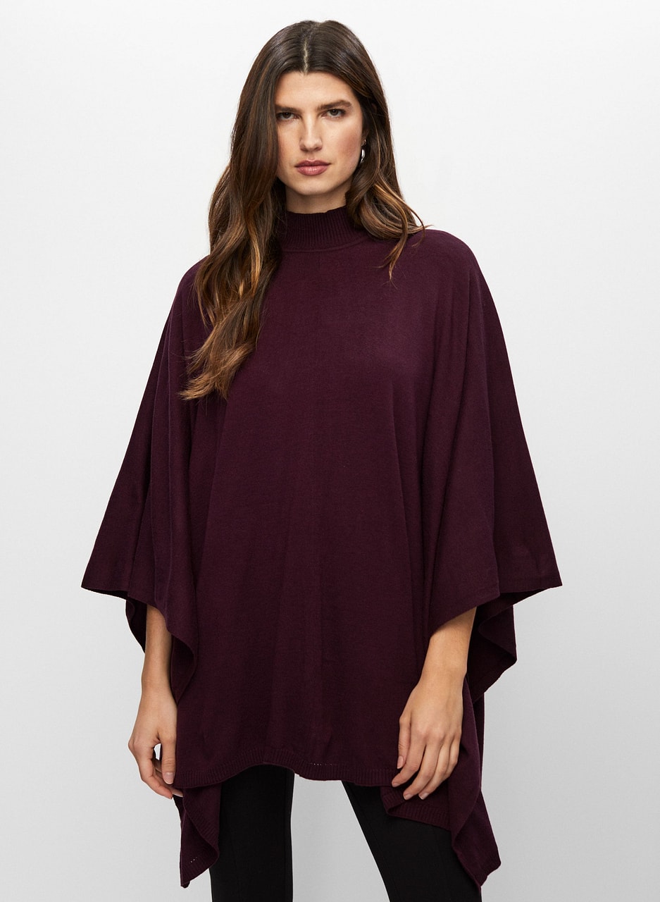 Asymmetrical Mock Neck Poncho