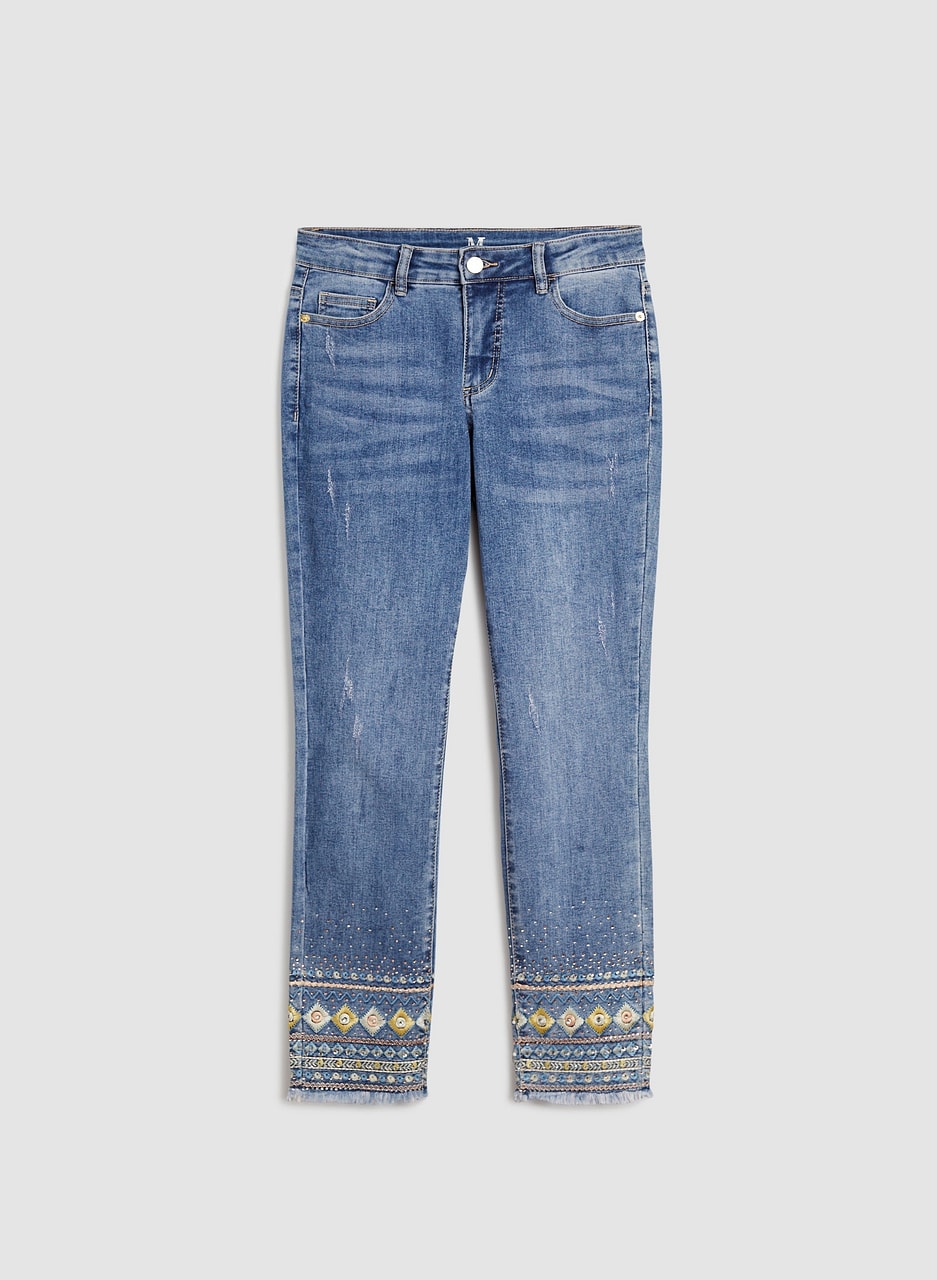 Embroidered Slim Leg Jeans