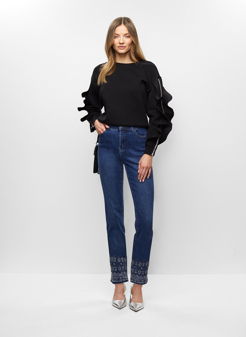 Ruffle Sleeve Top & Embellished Jeans