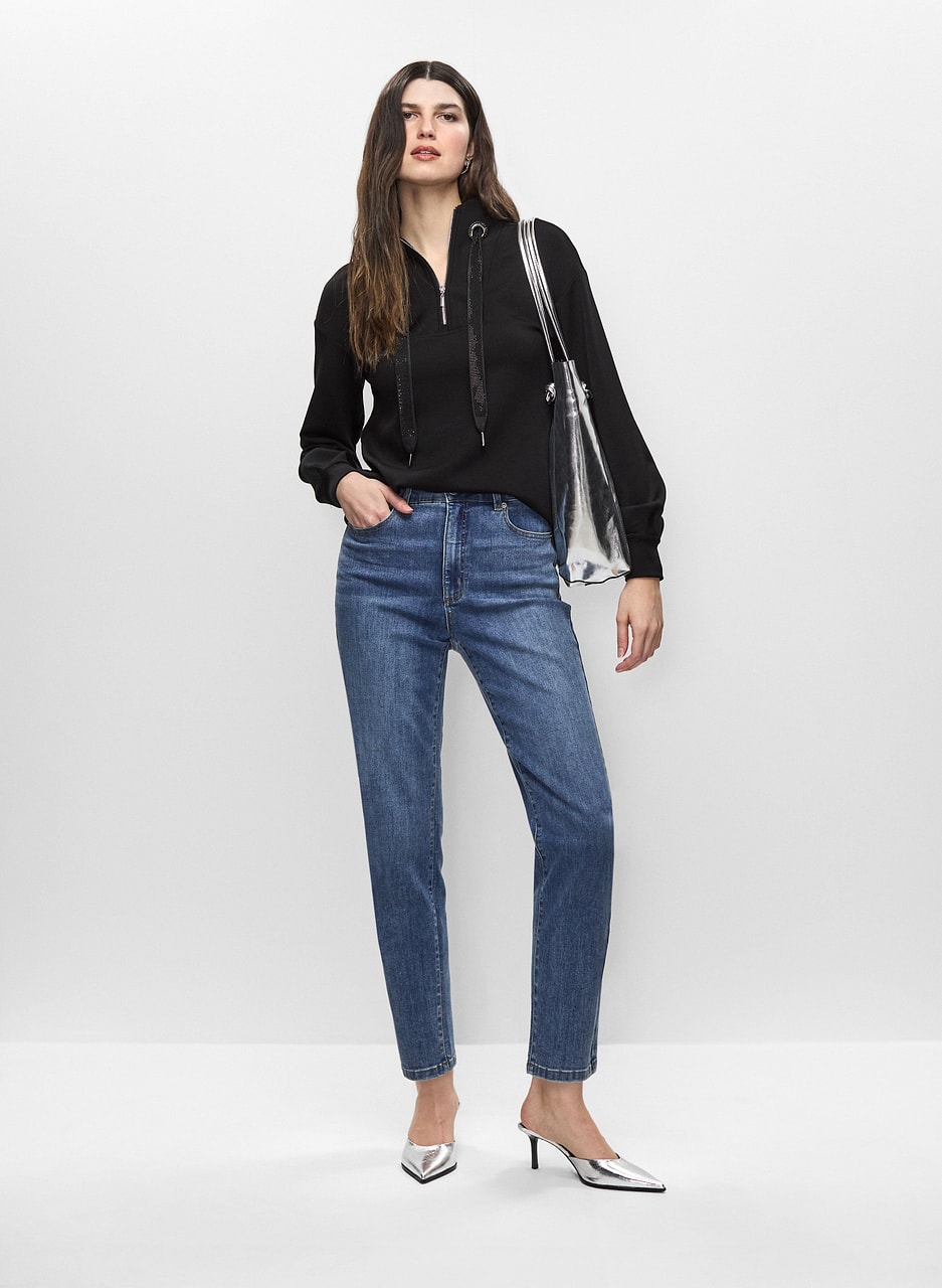 Zip Front Top & Straight Leg Jeans