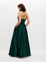 One-Shoulder Satin Ball Gown