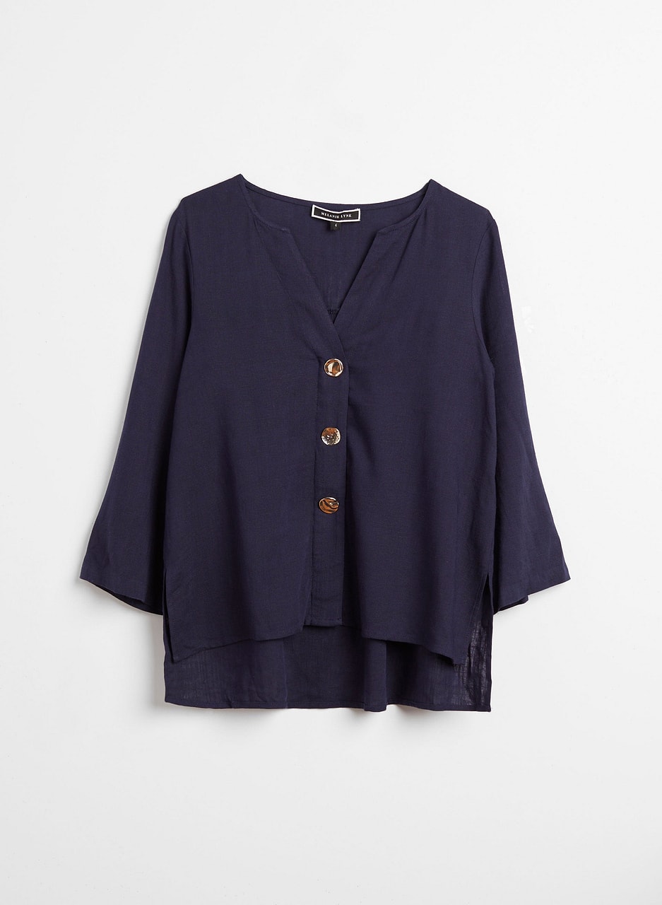 3/4 Sleeve Button Detail Top