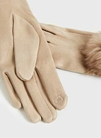 Faux Suede Pompom Gloves
