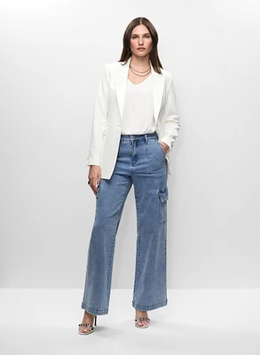 Satin Lapel Jacket & Wide Leg Cargo Jeans