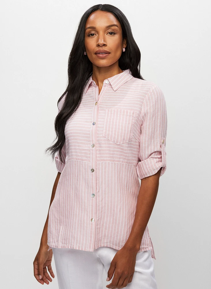 Stripe Print Tencel & Linen Shirt