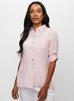 Stripe Print Tencel & Linen Shirt