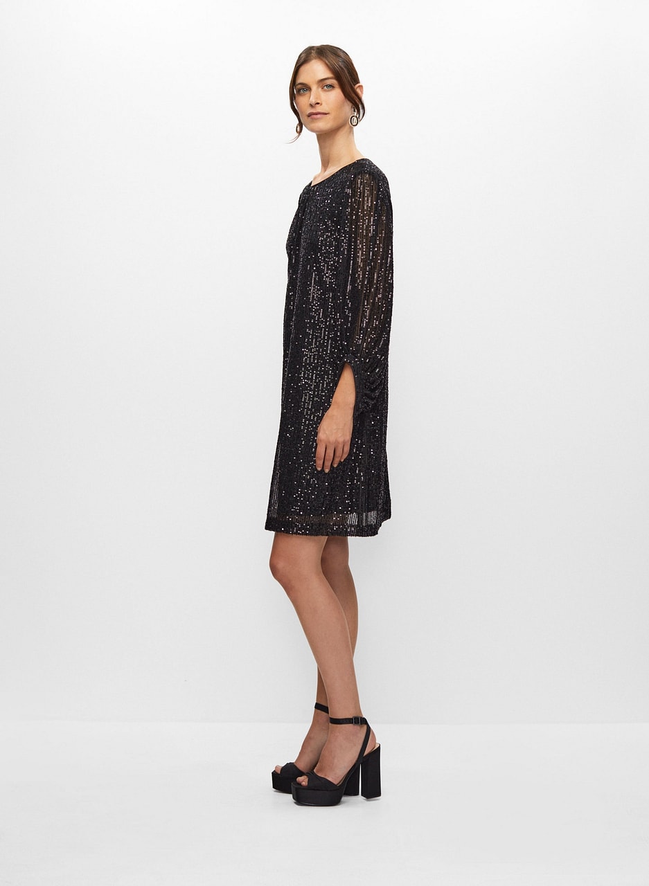 Bouffant Sleeve Sequin Dress