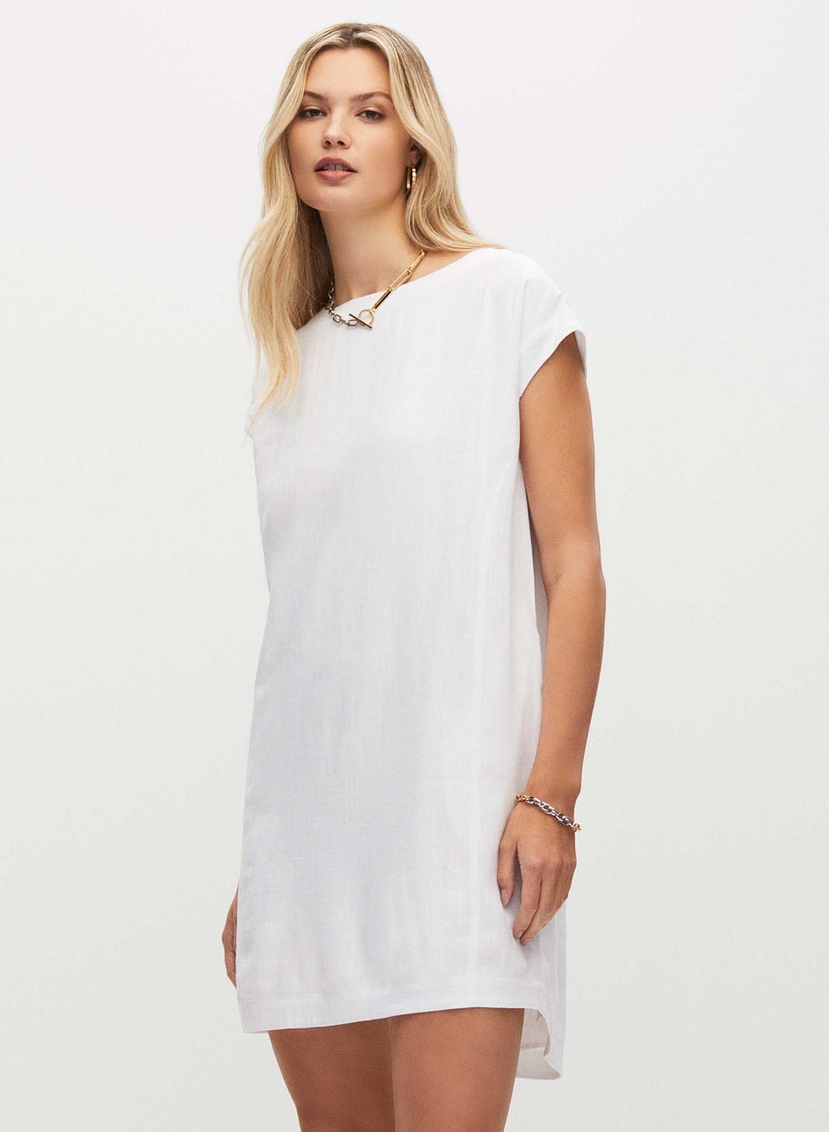 Button Back Linen Blend Dress