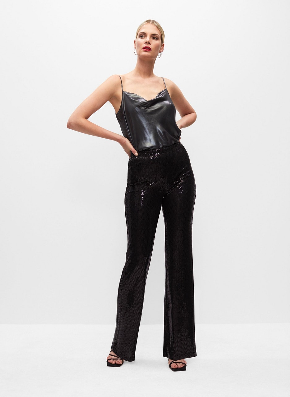 Pull-On Sequin Straight Leg Pants