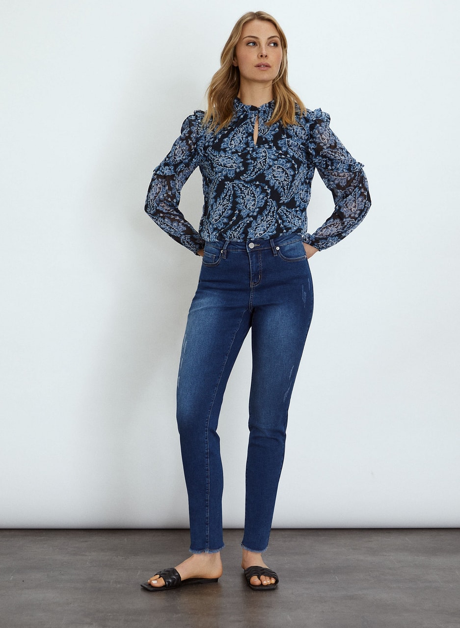 Paisley Print Ruffle Blouse