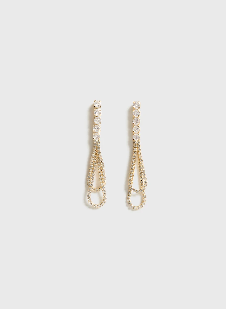 Linear Crystal Chain Earrings