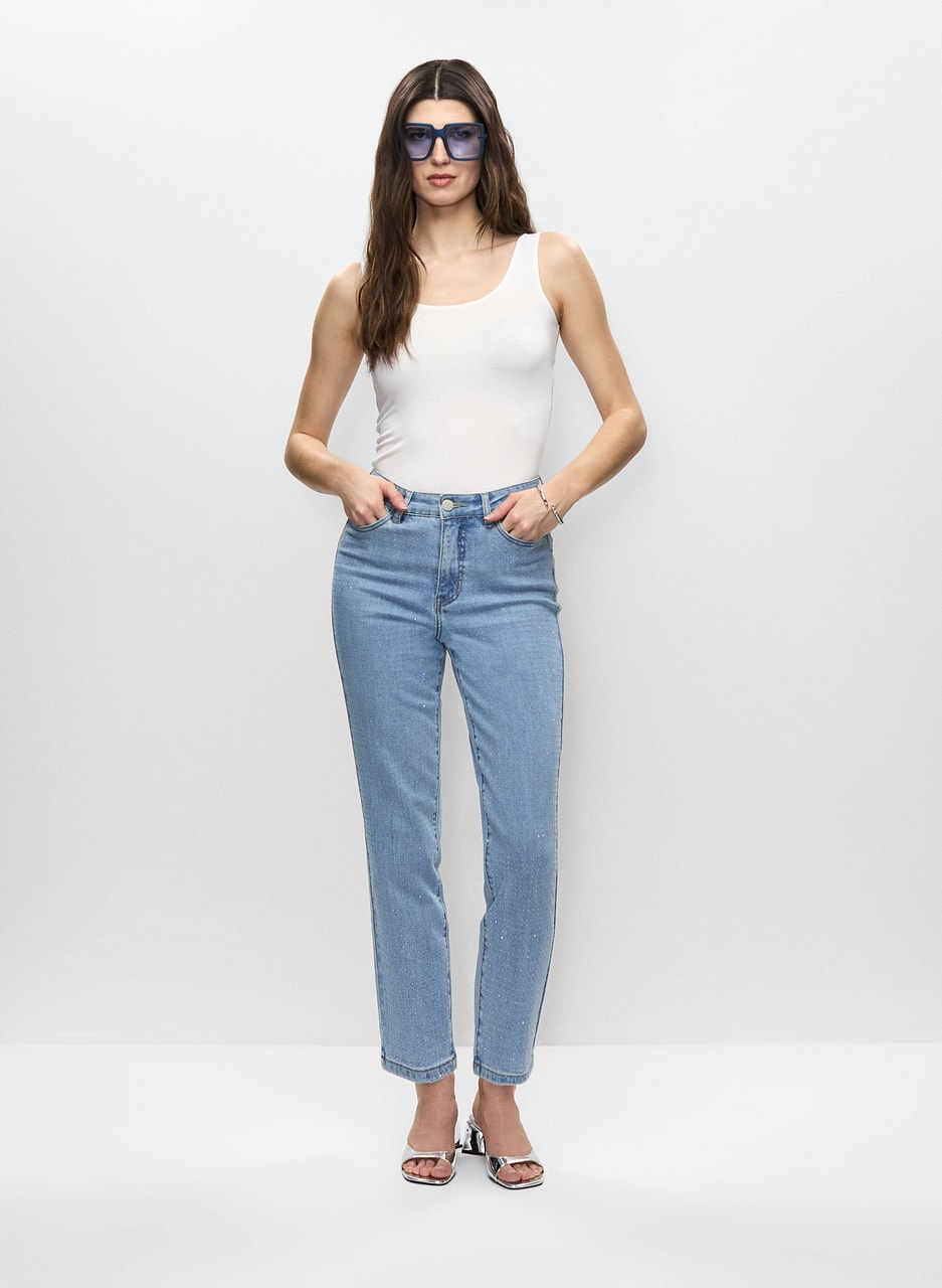 Scoop Neck Cami & Rhinestone Detail Jeans