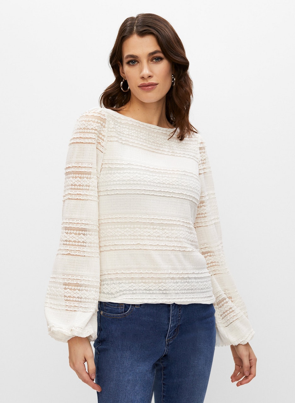 Puffed Sleeve Lace Top