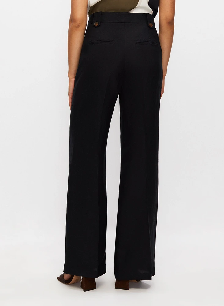 Linen-Blend Wide Leg Pants