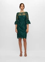 Adrianna Papell - Embroidered Lace Ruffle Sleeve Dress