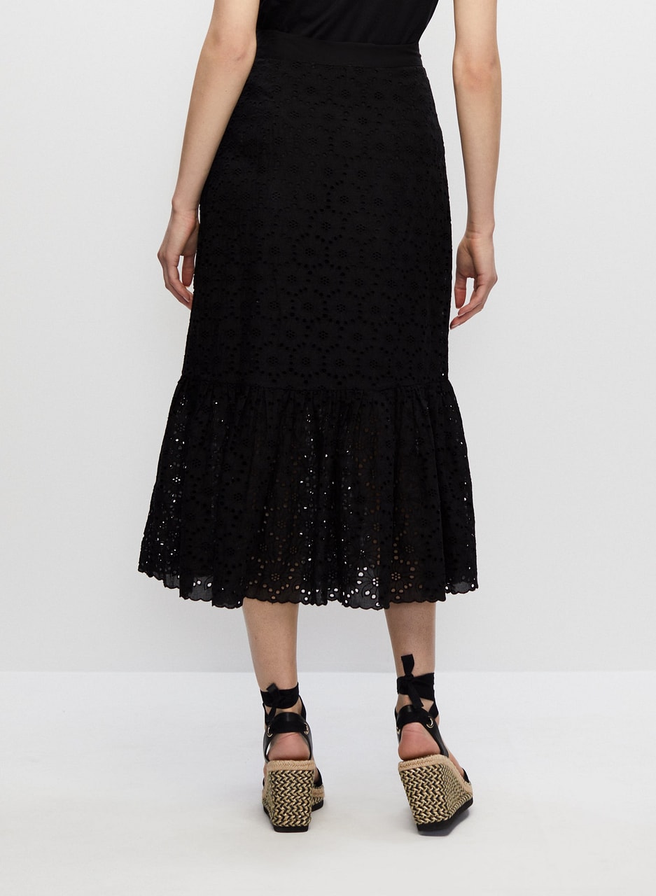 Eyelet Detail Midi Skirt