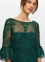 Adrianna Papell - Embroidered Lace Ruffle Sleeve Dress
