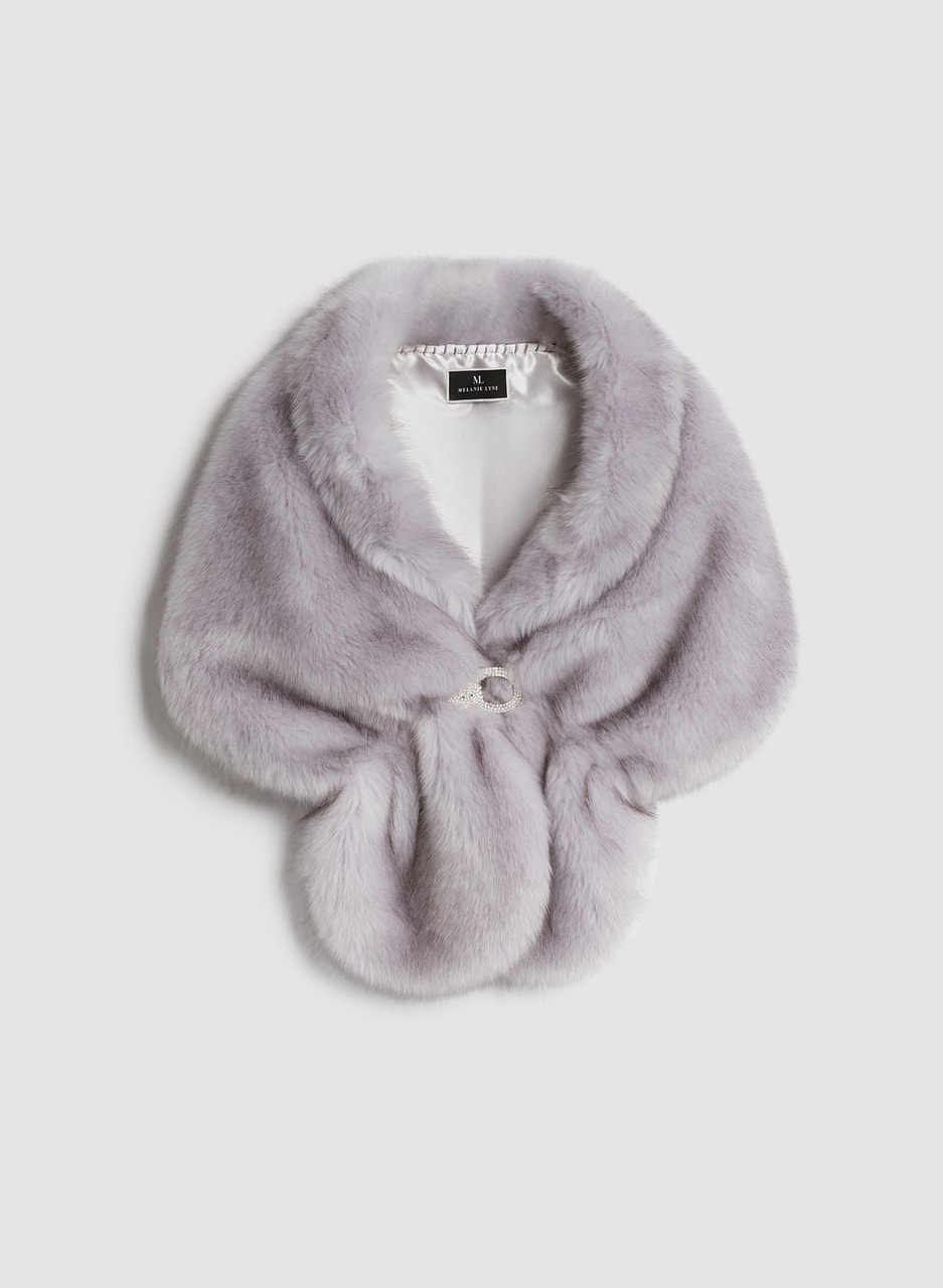 Rhinestone Clip Faux Fur Stole