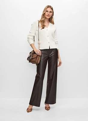 Jewel Button Cardigan & Vegan Leather Pants
