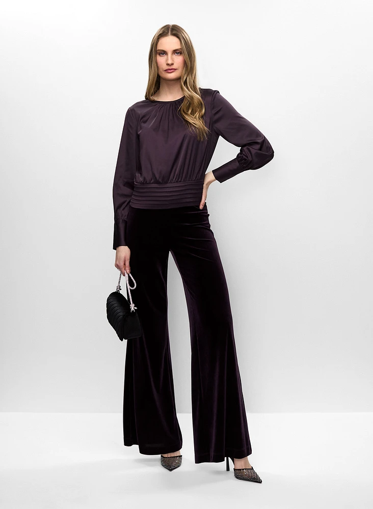 Pleated Blouse & Velour Pants