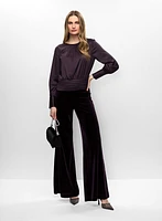 Pleated Blouse & Velour Pants