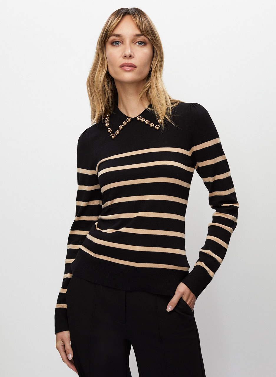 Pearl Detail Striped Sweater