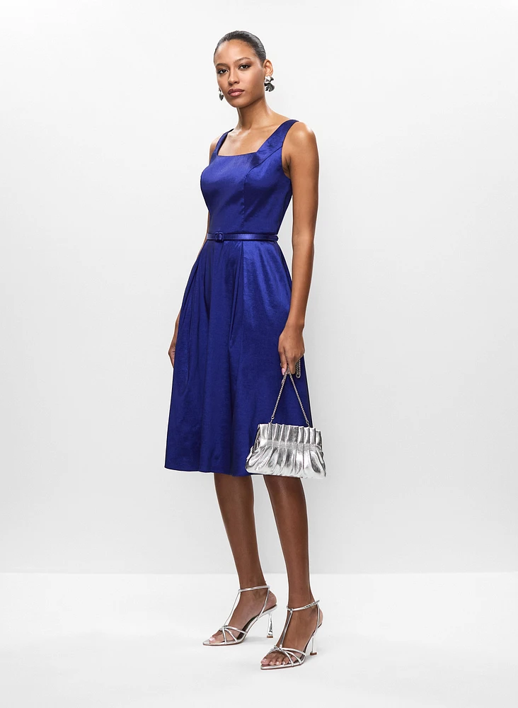 Square Neck Taffeta Dress & Shell Shaped Earrings