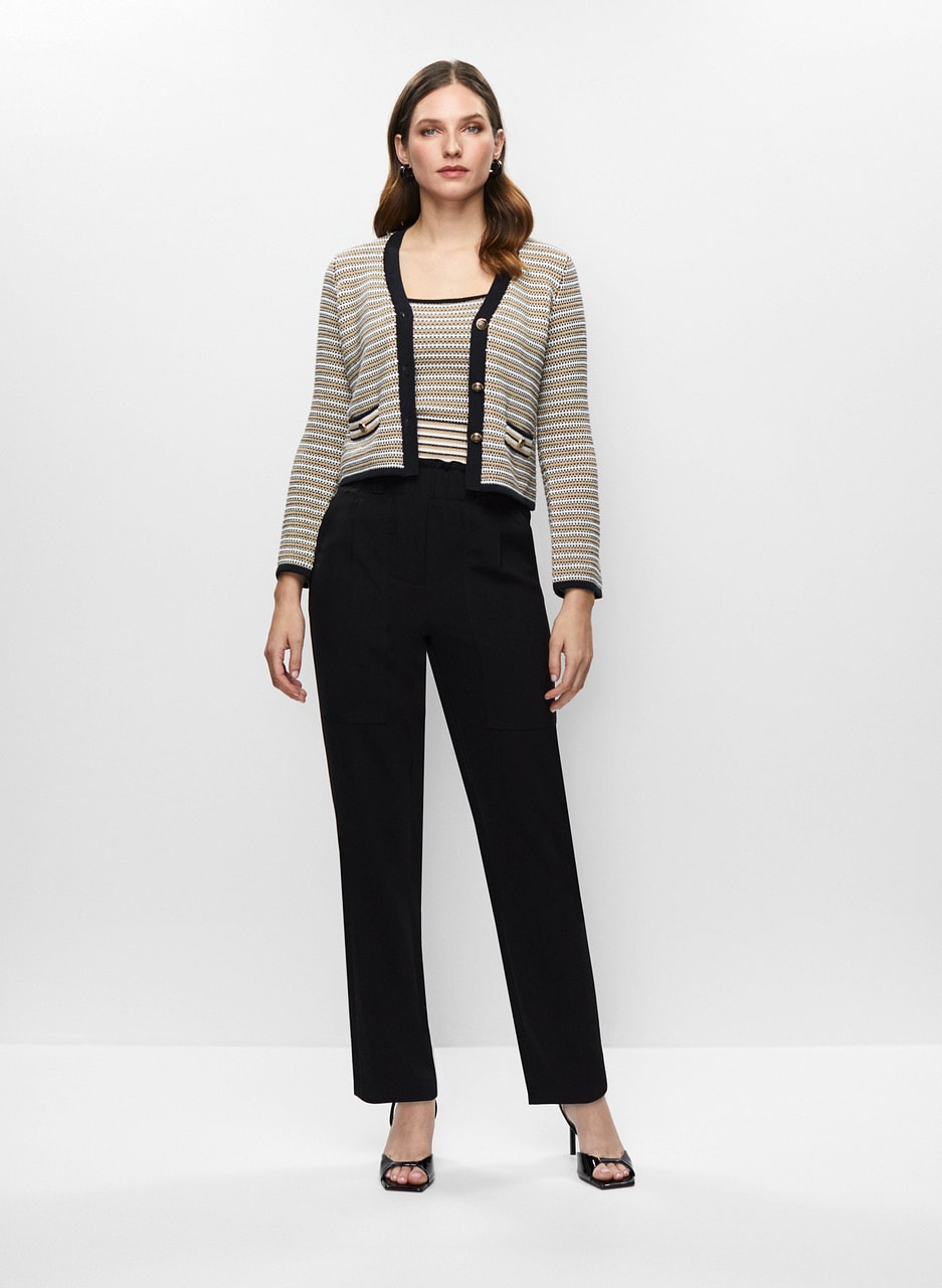 Striped Cardigan & Ruffle Waist Pants