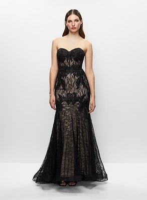 Strapless Lace Bustier Gown