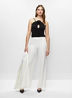 Rosette Halter Neck Top & Side Zip Wide Leg Pants