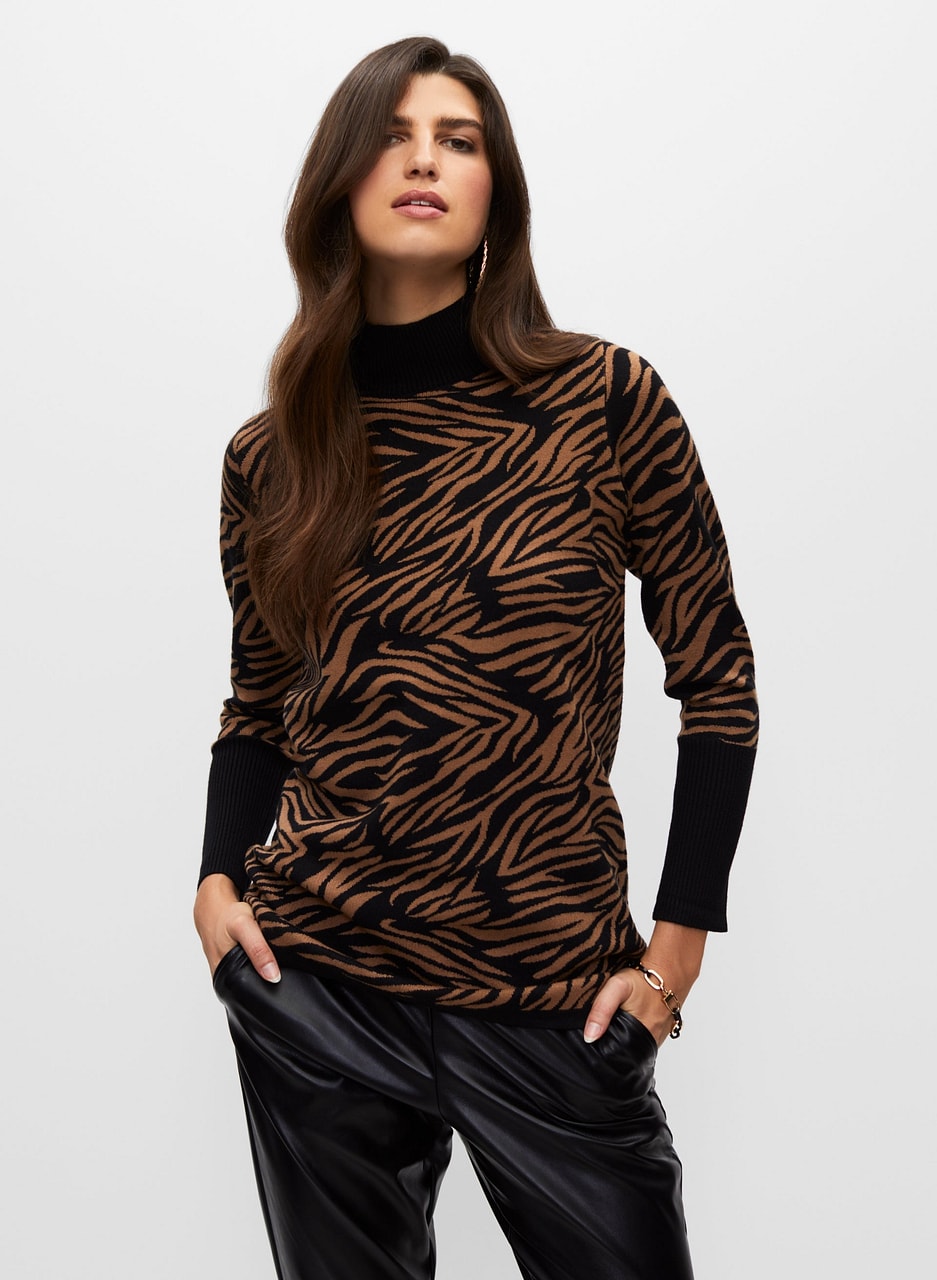 Animal Motif Mock Neck Sweater