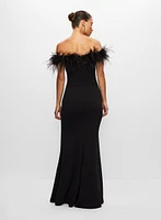 BA Nites - Feather Off-the-Shoulder Dress