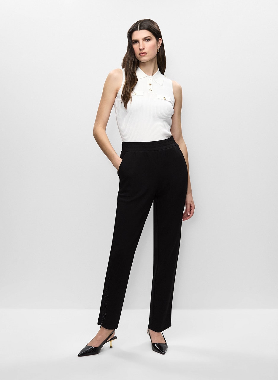 Sleeveless Shirt Collar Top & Straight Leg Pants