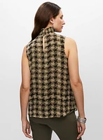 Houndstooth Print Sleeveless Blouse