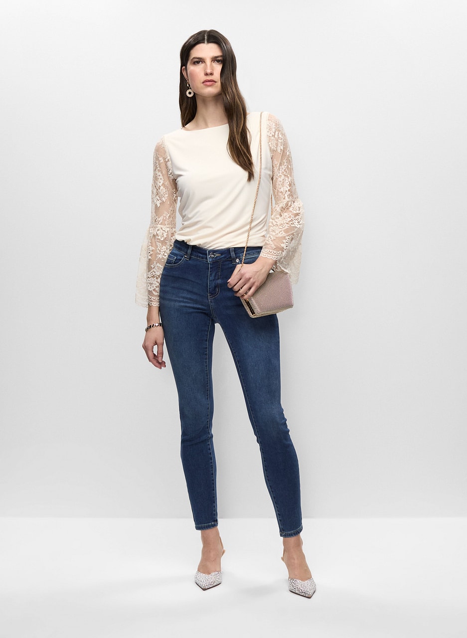 Lace Sleeve Top & Slim Leg Jeans