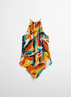 Abstract Print Halter Neck Blouse