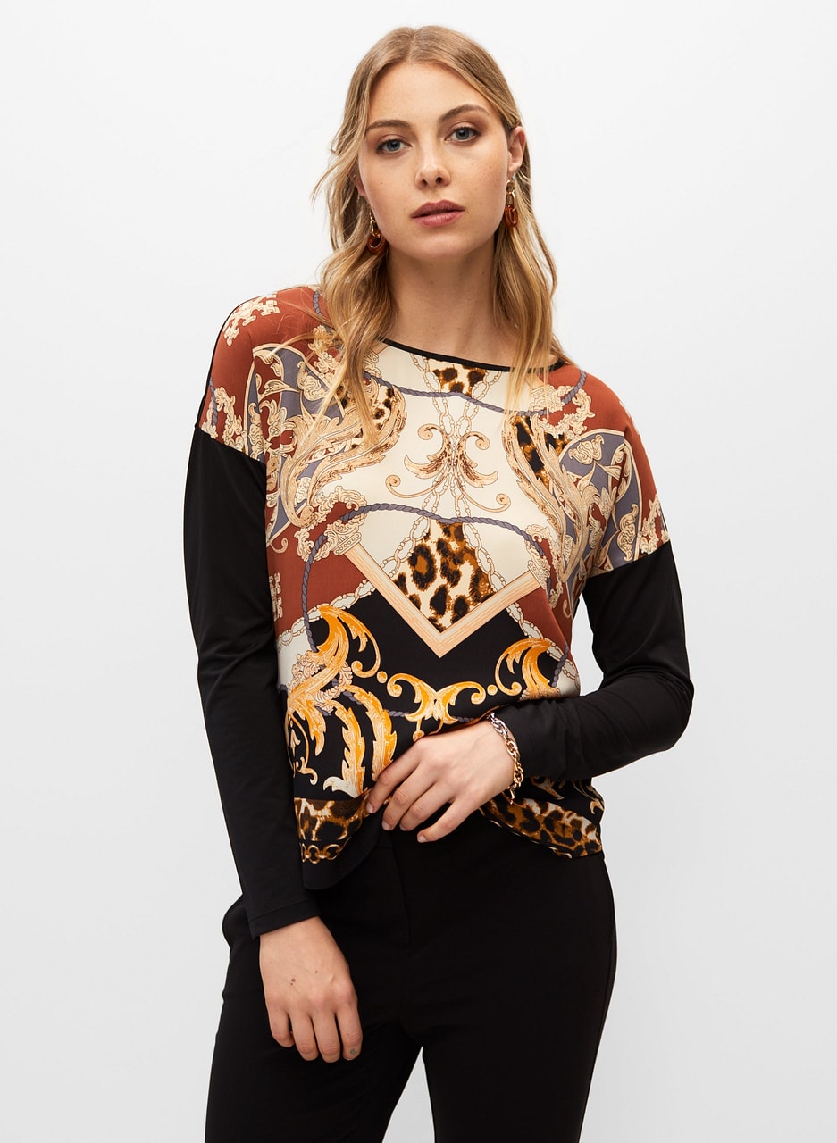 Long Sleeve Equestrian Print Top