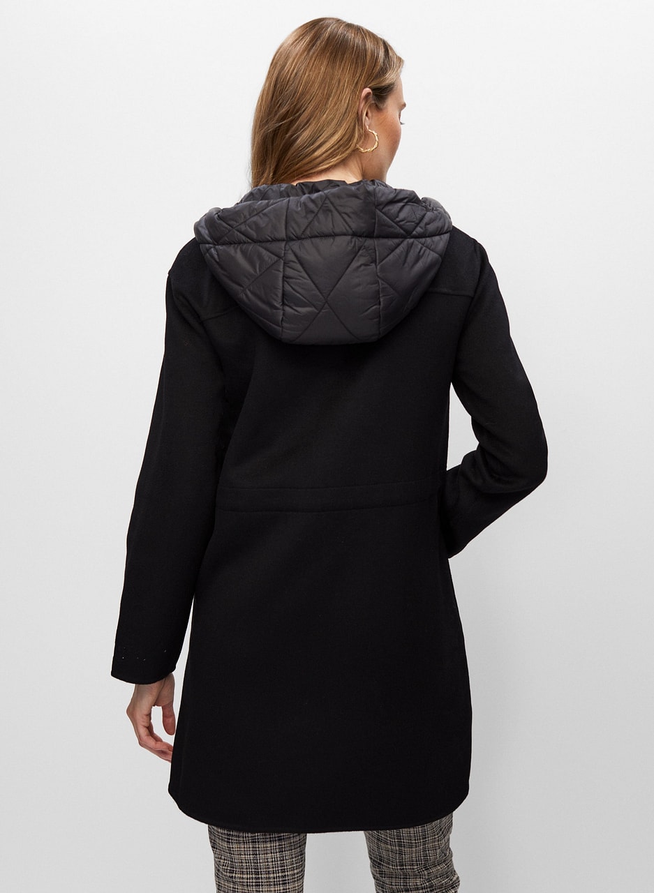 Quilted Hood Wool Blend Coat