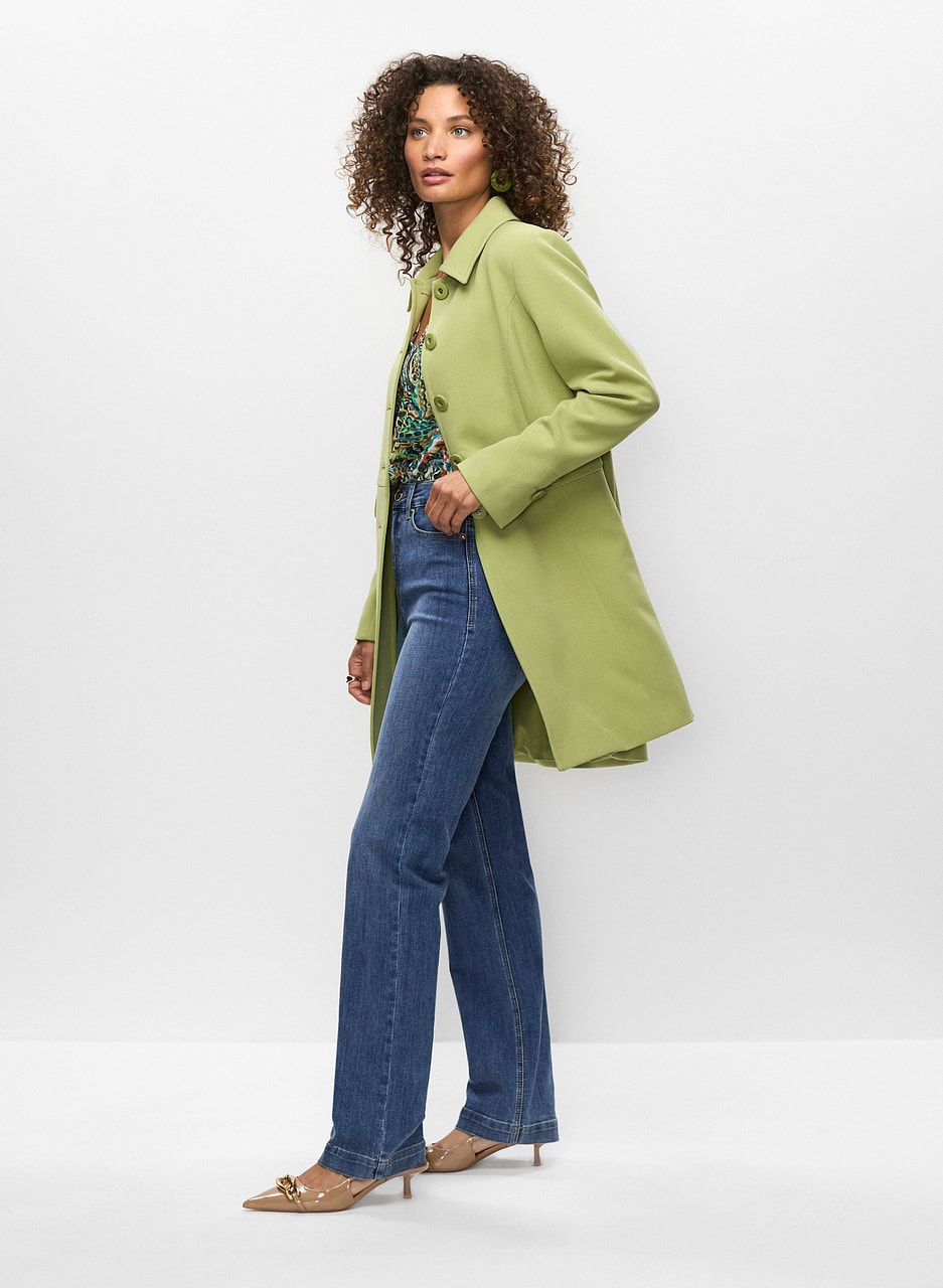 Button Front Tricotine Trench Coat