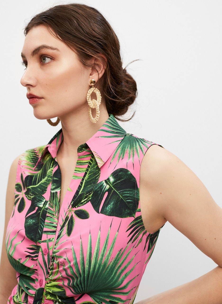 Tropical Print Sleeveless Top